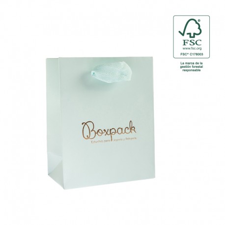 Bolsa de papel ecologica FSC aguamarina para joyeria bisuteria y relojeria FE-B-M-A