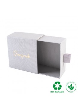 CAJA ECOLOGICA UNIVERSAL GRIS 90x87x40 Mm. ABIERTA MARCADA EN ORO SR-3-G