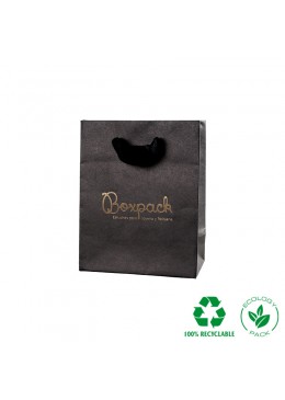 Bolsa de papel eco color negro y personalizada en oro para joyeria bisuteria y relojeria E-B-M