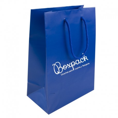 Bolsa de papel mate para joyeria bisuteria y relojeria azul B-L