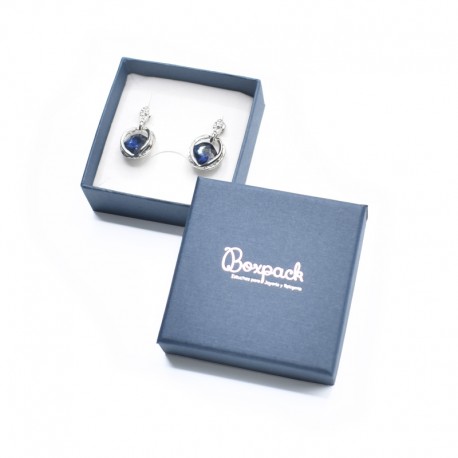 Caja de carton azul para juego colgante sortija anillo y pendientes de joyeria y bisuteria EP-61-A