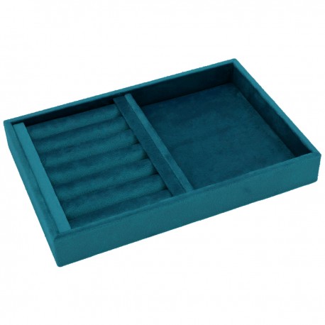 Bandeja forrada en velvet azul para anillos y universal de joyeria bisuteria y joyas