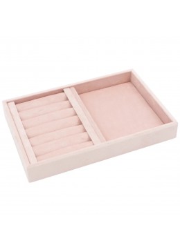 Bandeja forrada en velvet rosa para anillos y universal de joyeria bisuteria y joyas