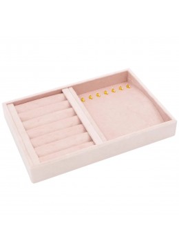 Bandeja forrada en velvet rosa para anillos y collares de joyeria bisuteria y joyas