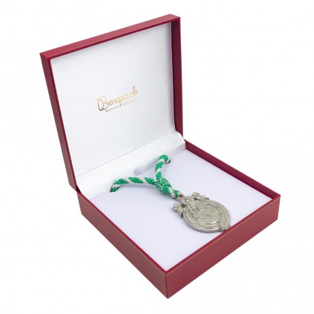Estuche rojo forrado de imitacion piel para medalla con cordon de joyeria bisuteria y joyas J-02-MC