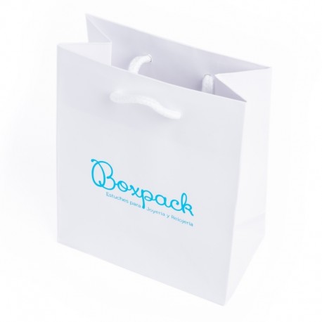 Bolsa blanca asa blanca de papel mate para joyeria bisuteria y relojeria B-M