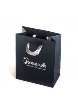 Bolsa gris de papel con asa de cinta de raso para joyeria bisuteria y relojeria BQ-M