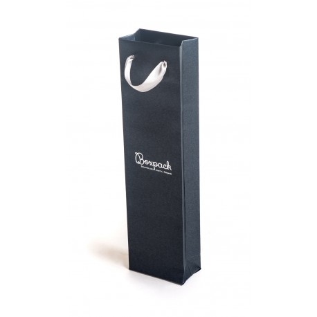 Bolsa gris de papel con asa de cinta de raso para joyeria bisuteria y relojeria BQ-B