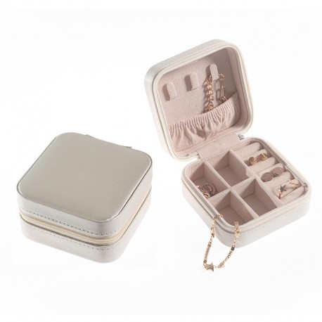 Joyero de viaje blanco para joyeria bisuteria joyas 100X100X55 MM JY-1-B