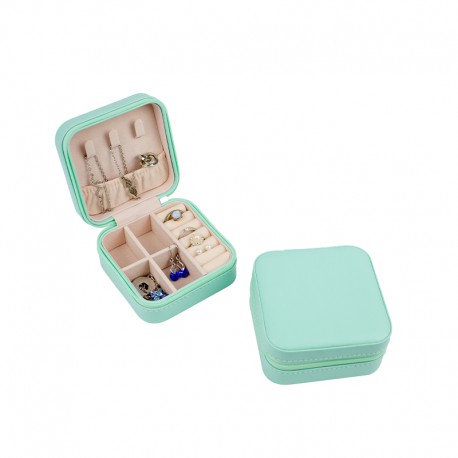 Joyero de viaje aguamarina para joyeria bisuteria joyas 100X100X55 MM JY-1-R