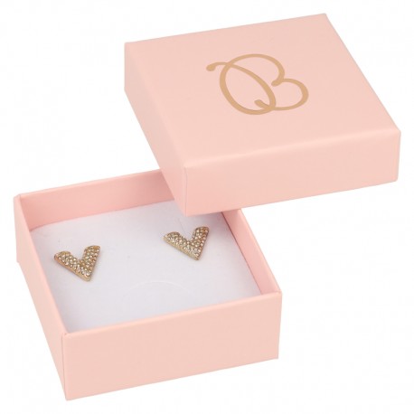 Caja de cartón rosa para juego de pendientes, sortija y colgante de joyería y bisutería rs-61