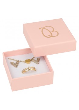 Caja de cartón rosa para juego de pendientes, sortija y colgante de joyería y bisutería rs-61