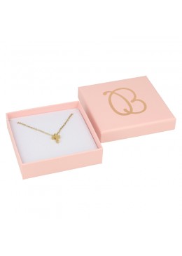 Caja de cartón rosa para juego de sortija, pendientes y colgante de joyería y bisutería rs-80