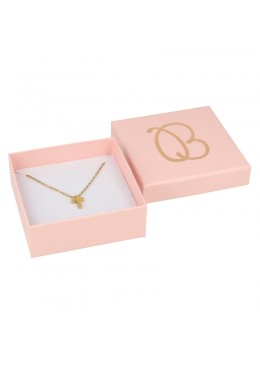 Caja de cartón rosa para juego de sortija, pendientes y colgante de joyería y bisutería rs-81