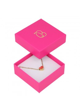 Caja de cartón fucsia para juego de pendientes, anillo y colgante de joyería y bisutería FX-61