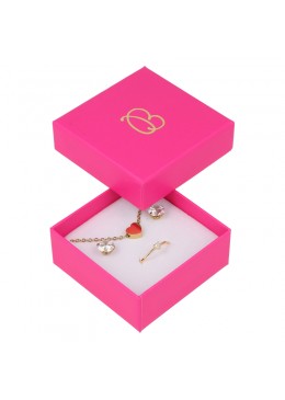 Caja de cartón fucsia para juego de pendientes, anillo y colgante de joyería y bisutería FX-61