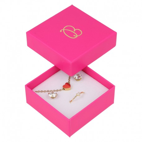 Caja de cartón fucsia para juego de pendientes, anillo y colgante de joyería y bisutería FX-61