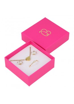Caja de cartón fucsia para juego de pendientes, anillo y colgante de joyería y bisutería FX-61