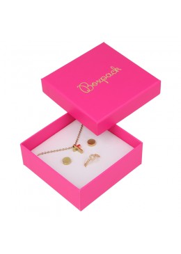 Caja de cartón fucsia para conjunto de anillo, pendientes y colgante de joyería y bisutería FX-81