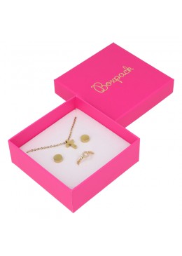 Caja de cartón fucsia para conjunto de sortija, pendientes y colgante de joyería y bisutería FX-81