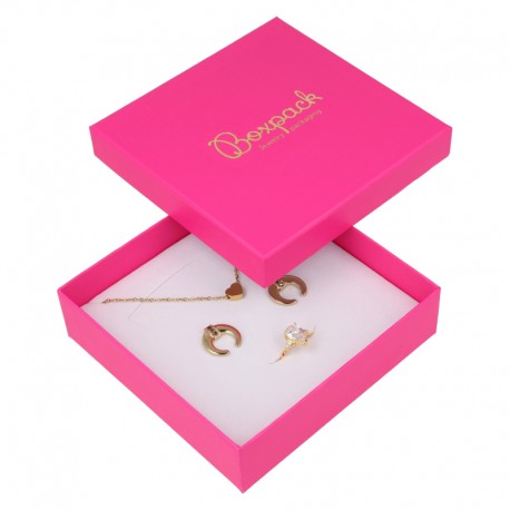 Caja de cartón fucsia para collar gargantilla de joyería y bisutería 120X120X33 mm  FX-17 