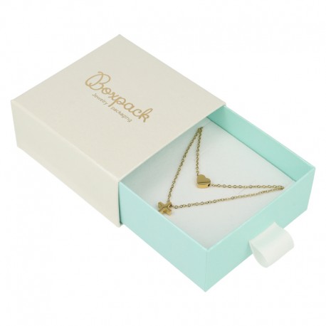 CAJA PARA PENDIENTES Y COLGANTE 90x87x40 Mm BLANCA Y AGUAMARINA SG-3-B-AQ