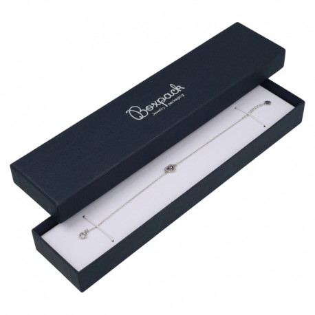 Caja de carton azul forrada de papel para pulsera extendida de joyeria y bisuteria EP-51-A