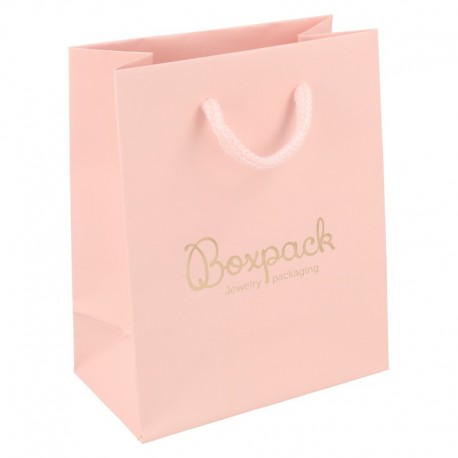 Bolsa de papel mate rosa cuarzo para joyeria bisuteria y relojeria 120x150x65 mm B-M-RS