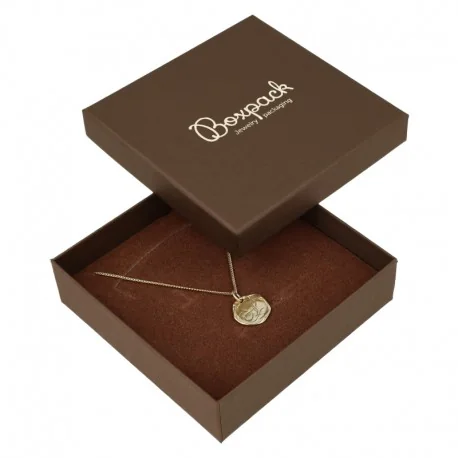Caja para collar o aderezo marrón para joyeria y bisuteria de 120x120x33 mm EP-17-M