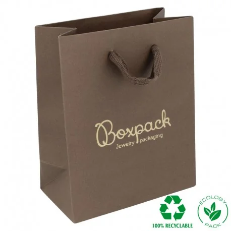 Bolsa de papel eco marrón para joyeria bisuteria y relojeria 120x150x65 mm E-B-M-M