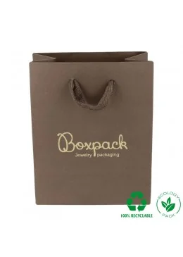 Bolsa de papel eco color marrón para joyeria bisuteria y relojeria 120x150x65 mm E-B-M-M