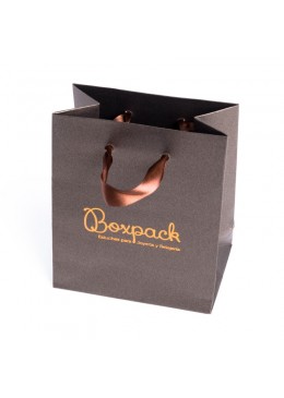 Bolsa marron de papel con asa de cinta de raso para joyeria bisuteria y relojeria BQ-M