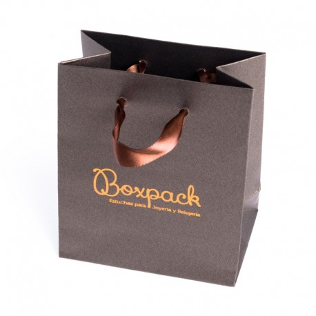 Bolsa marron de papel con asa de cinta de raso para joyeria bisuteria y relojeria BQ-M