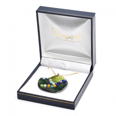 Estuche azul forrado de imitacion piel para colgante de joyeria bisuteria y joyas J-09-C-A