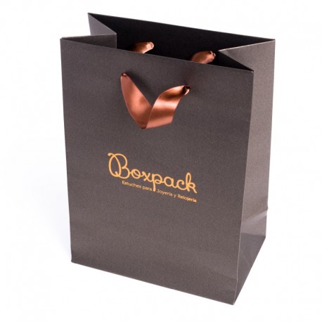 Bolsa marron de papel con asa de cinta de raso para joyeria bisuteria y relojeria BQ-M