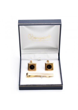 Estuche azul forrado de imitacion piel para juego de gemelos y sujeta corbata de joyeria bisuteria y joyas J-09-GS-A