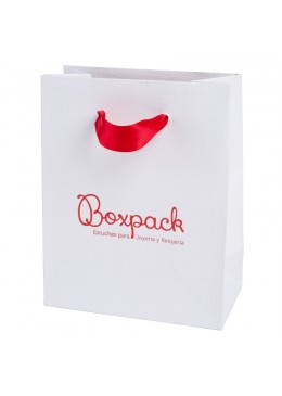 Bolsa de papel con asa de cinta de raso roja para joyeria bisuteria y relojeria BS-M